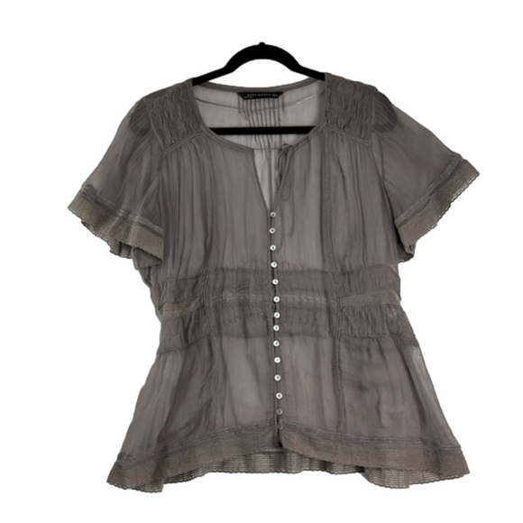 Zara Purple-Grey Sheer Loose Button-Up Blouse - Picture 1 of 7